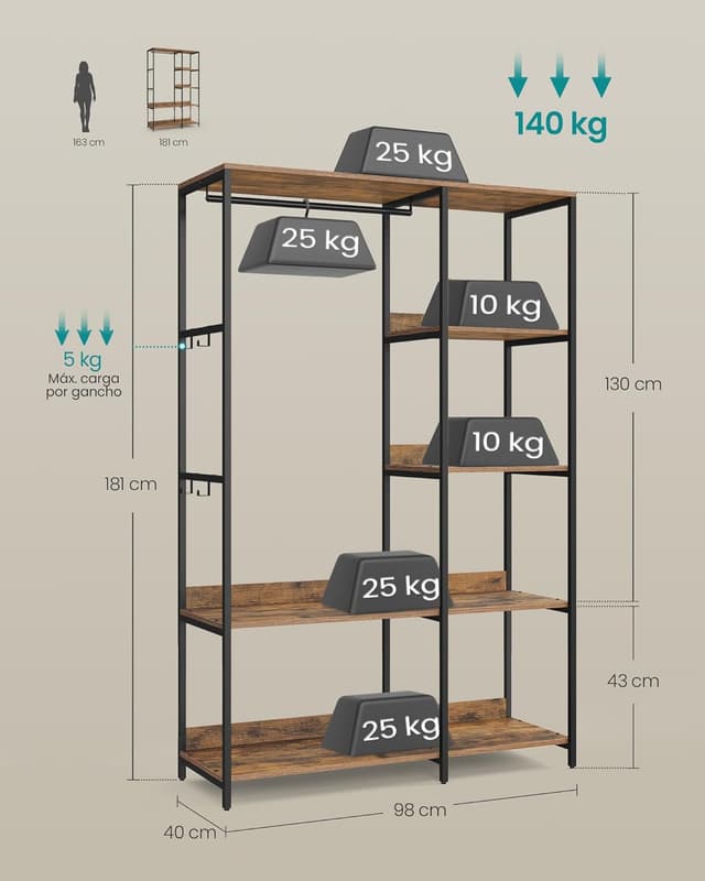 Thumbnail 4 de SONGMICS Guardaroba RGR024B01 98x40x181 cm