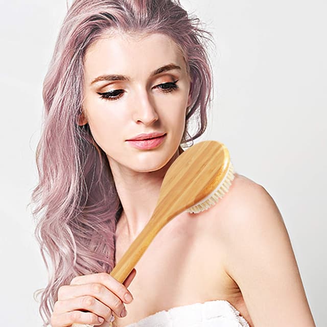 Detalle de Jayzuum 2er-Set Rückenbürste mit langem Stiel – Trockenbürste & Saunabürste für Peeling und Massage