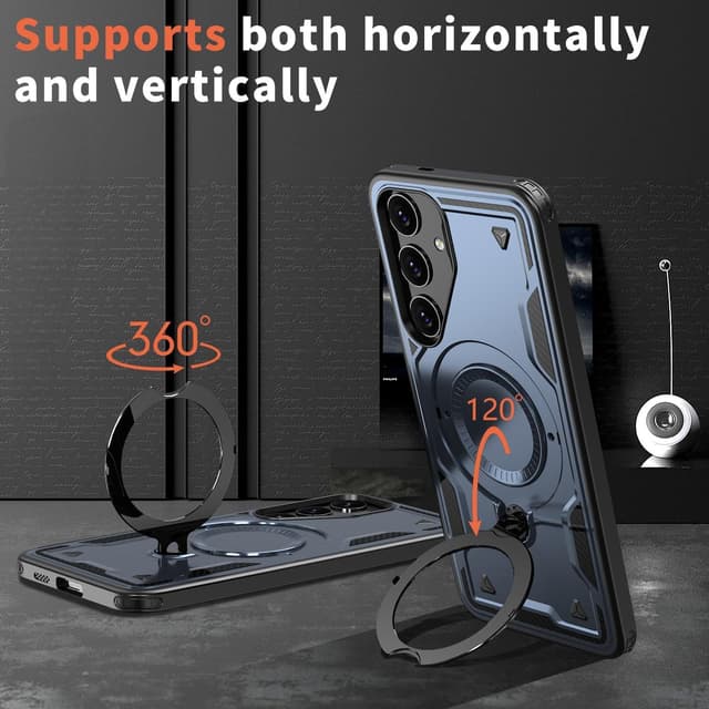 Detalle de Tuvror Schutzhülle für Samsung Galaxy S24 & S25 (6,2 Zoll) mit 360° Drehständer, stoßfestem Rundumschutz – Blau