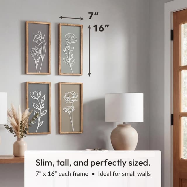 Detalle de 3D Wooden Floral Wall Art Set of 4 🖼