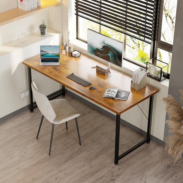 Detalle 2 de ODK Schreibtisch 140×50 cm Computertisch für Büro, Homeoffice & Wohnzimmer in Braun