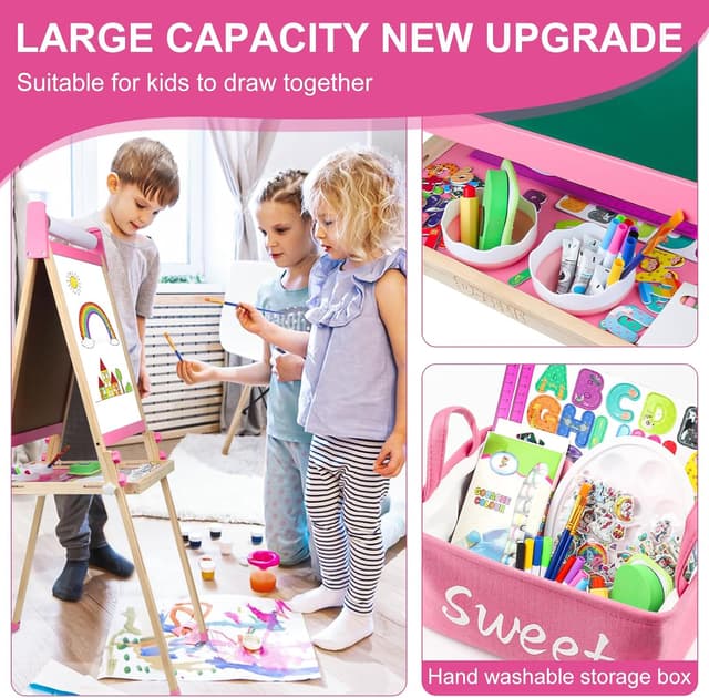 Thumbnail 6 de Adjustable Wooden Toddler Art Easel 39โ47.43 in ๐จ