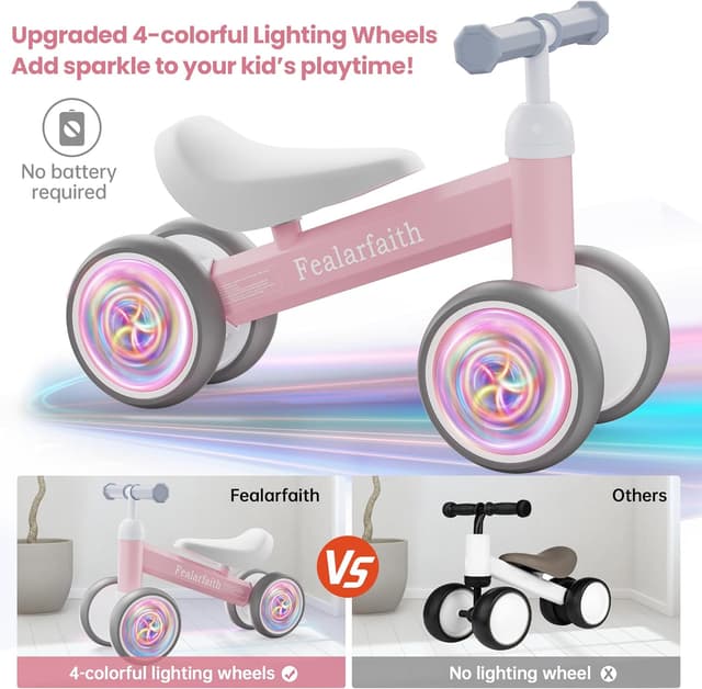 Detalle 2 de Baby Balance Bike (12–24 Months) with 4 LED Lighting Wheels, Baby Pink