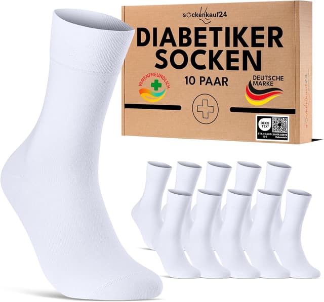 Detalle de sockenkauf24 10 Paar Diabetikersocken ohne Gummibund und ohne Naht aus Baumwolle