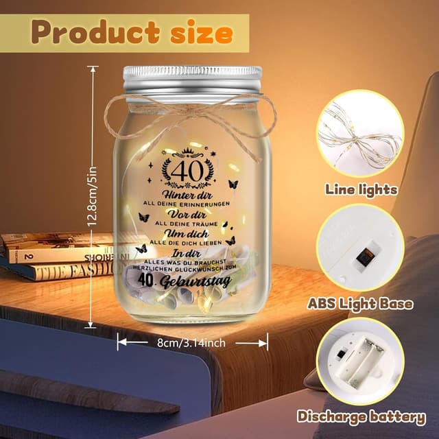 Detalle 2 de Johiux LED Flaschenlicht Geburtstags 40