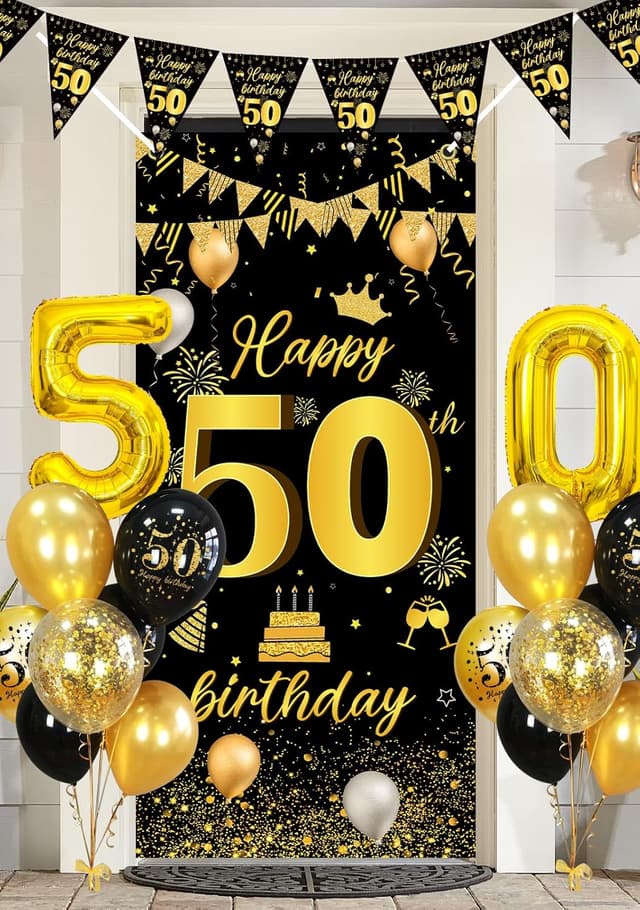 Thumbnail 6 de Globos 50 Años Oro Negro decoración 32