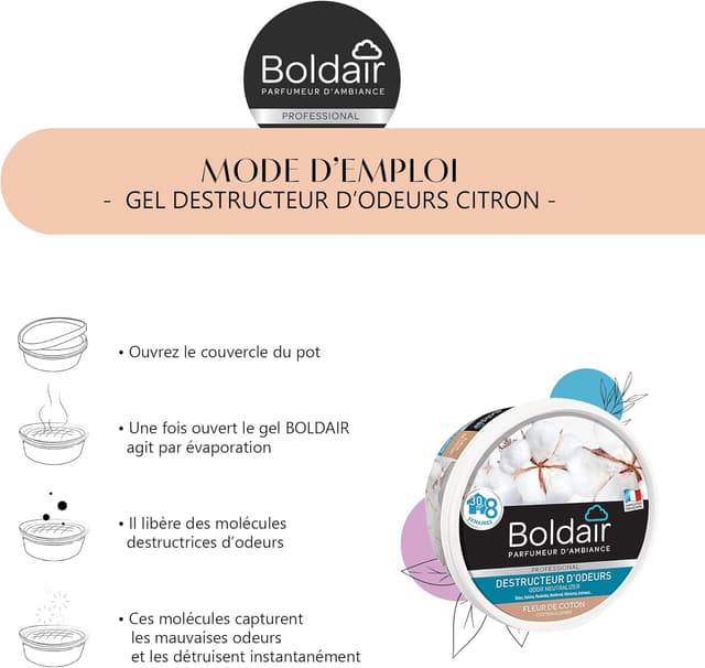 Detalle de Boldair Destructeur d’Odeurs en Gel Fleur de Coton (boîte diffuseuse 300 g)