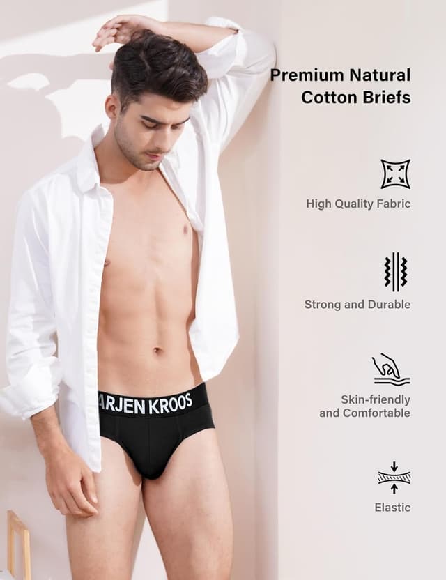 Detalle de Arjen Kroos men’s cotton briefs (3-pack) with soft stretch and low-rise fit