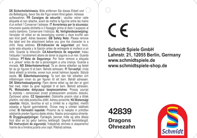 Detalle de Schmidt Spiele 42839 Peluche Dragons (sans dent) 18 cm, lavable à la main