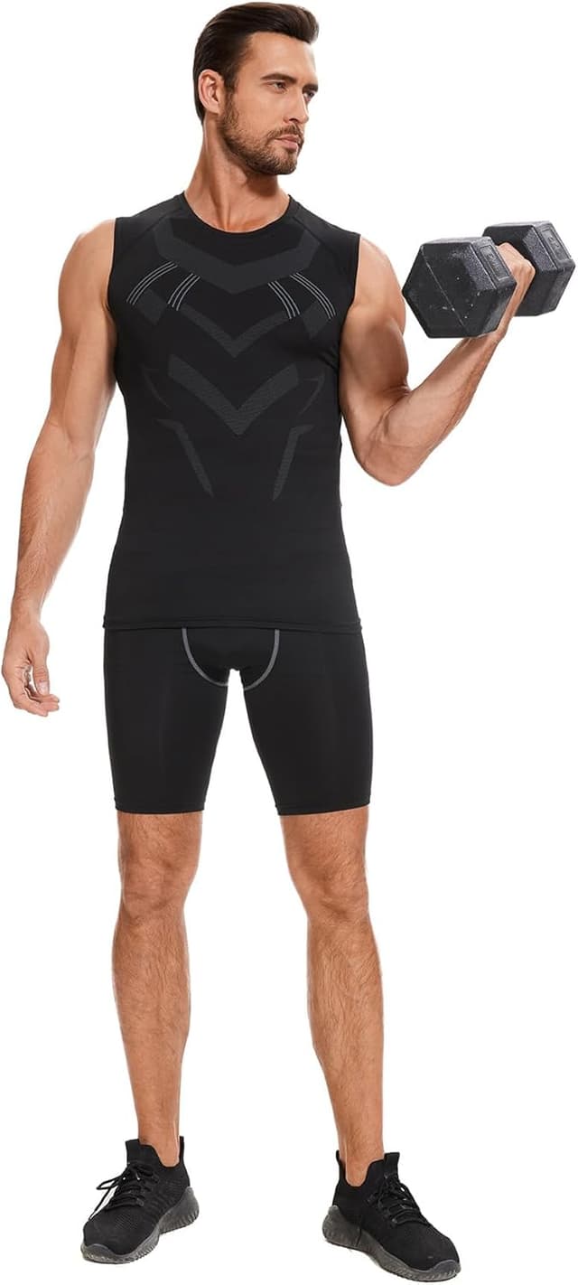 Detalle de AMZSPORT canotta compressiva da uomo a asciugatura rapida (base layer, senza maniche)