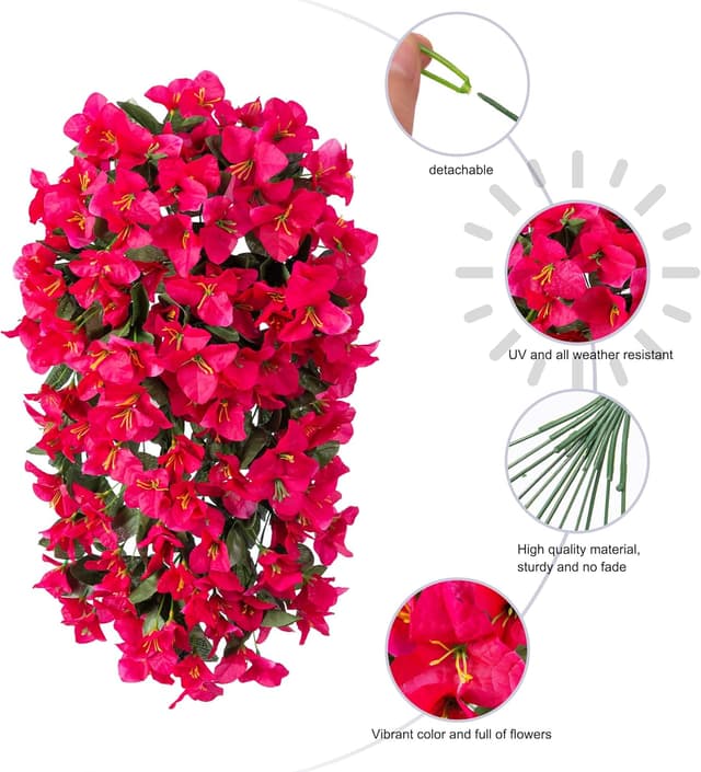 Thumbnail 6 de Faux Bougainvillea Artificial Flowers (2 Bundles) UV-Resistant Long Trailing Vines for Outdoor Planters
