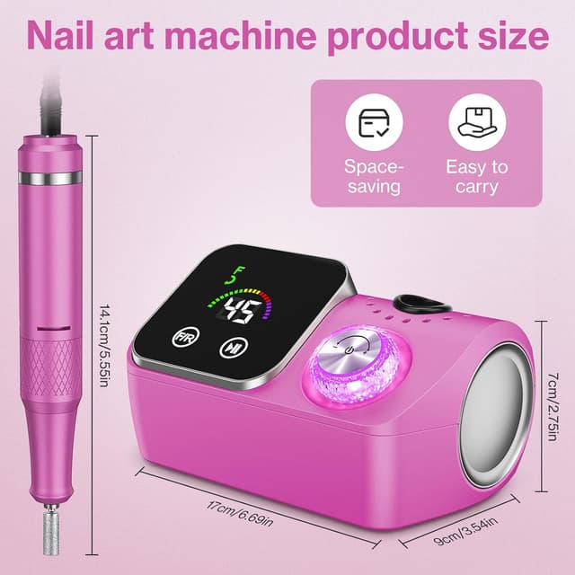 Detalle de Urbuti Elektrische Nagelfeile & Nagelfräser für Gelnägel (bis 45.000 U/min) mit LCD-Anzeige