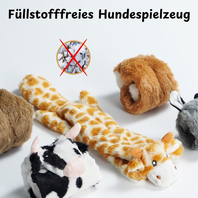 Detalle de Nocciola 2er-Set Hundespielzeug ohne Füllung mit Quietscher – Kuh & Reh
