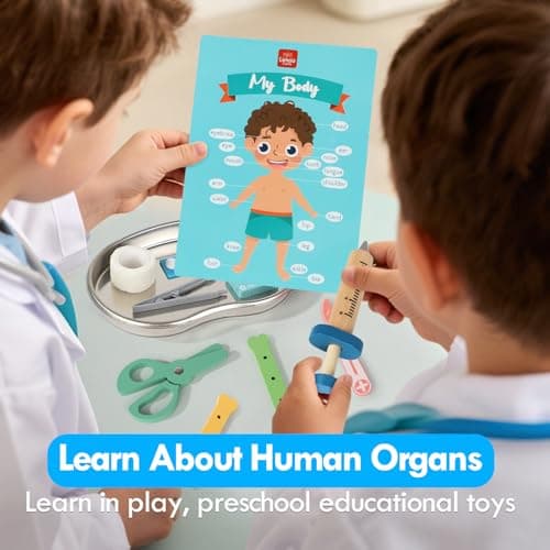 Detalle de Lehoo Castle Maletín Médico para juego de rol (Doctoras y Doctores) con 36 piezas, niños desde 3 años