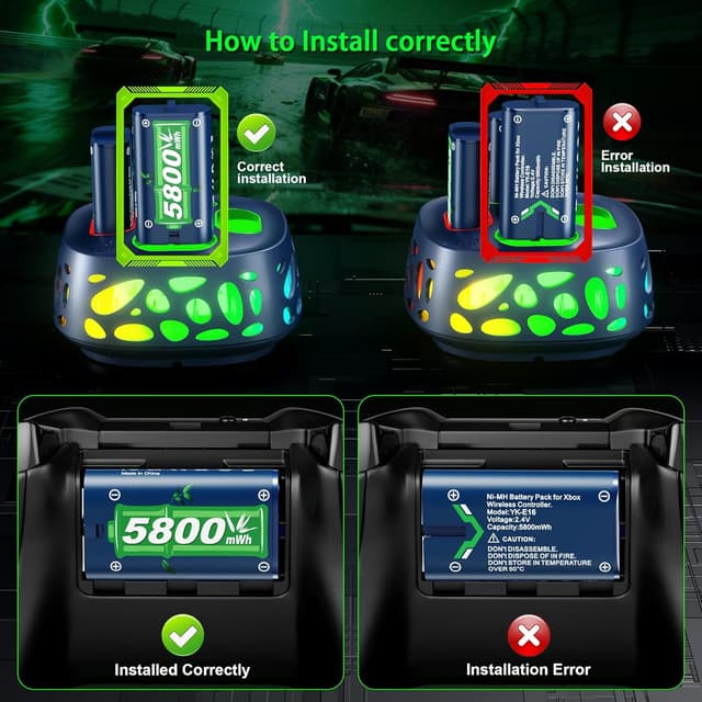 Detalle de 5800mWh Rechargeable Battery Pack for Xbox One & Xbox Series S/X with RGB Charging Station (4 Batteries)