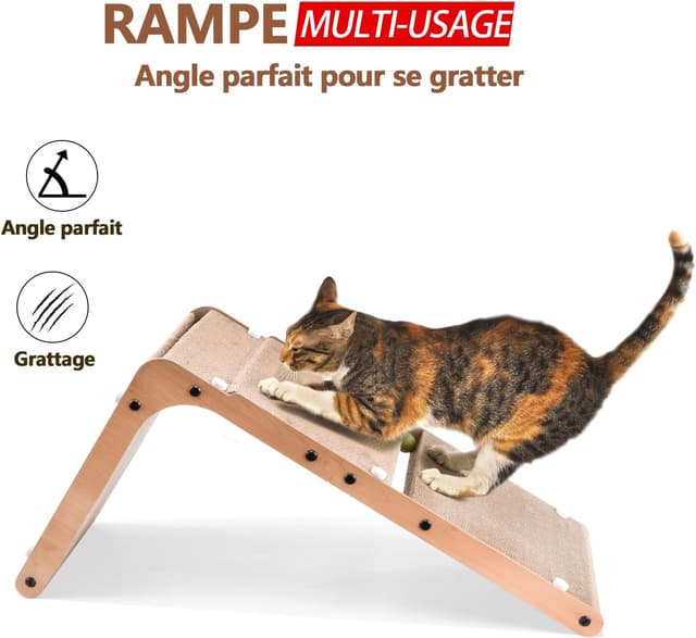Detalle de AUSCAT griffoir en carton en forme de L pour chat d’intérieur avec 2 balles intégrées (69 cm)