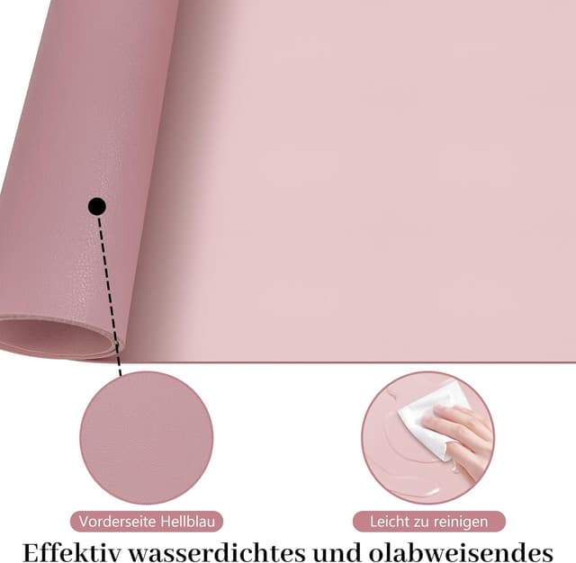 Detalle de Sevenpers Schreibtischunterlage Kinder doppelseitig wasserdicht & rutschfest, PU-Leder Mauspad 60 x 40 cm (Lila/Rosa)