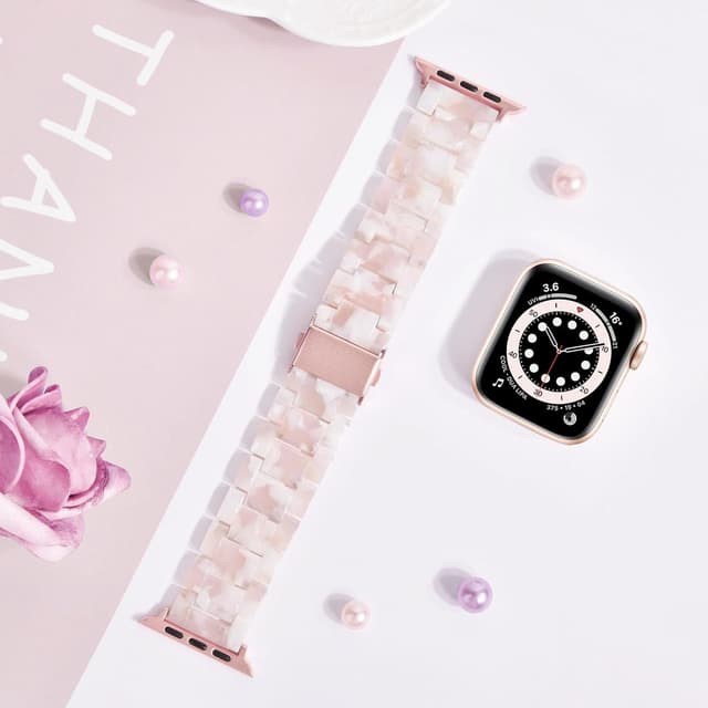 Thumbnail 6 de V.R.HOPE Modern Lightweight Resin Watch Band compatible with Apple Watch All sizes Pink floral-Rose Gold