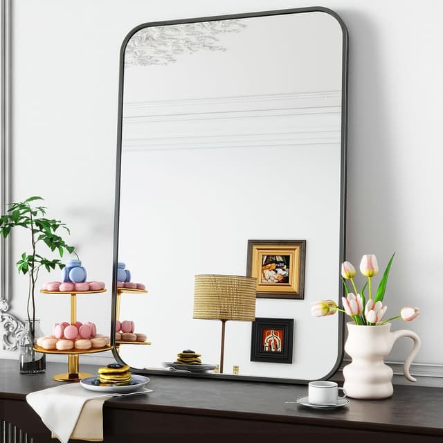 Detalle de Koonmi Miroir mural rectangulaire 75 x 122 cm à cadre métal noir, montage horizontal ou vertical