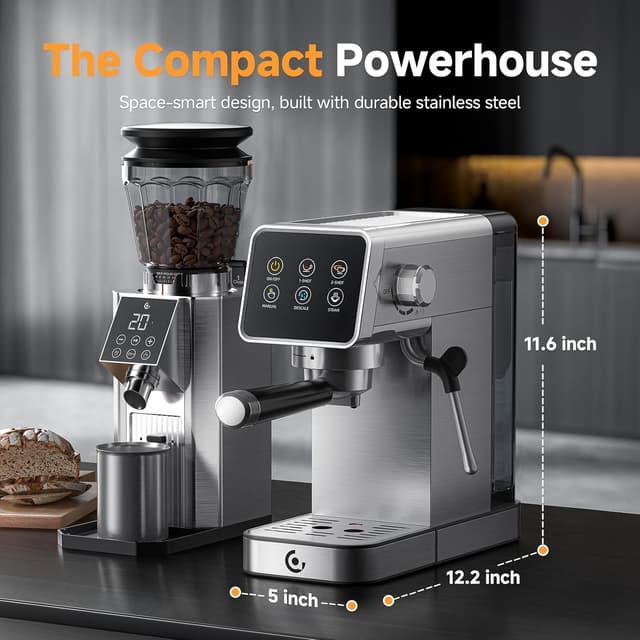 Thumbnail 6 de AMZCHEF espresso coffee machine with 20 bar pressure, milk frother, self-cleaning and memory function