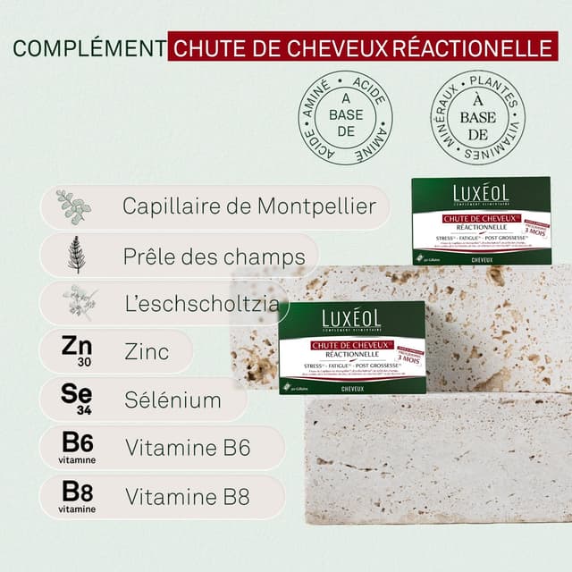 Detalle de LUXÉOL Chute de cheveux réactionnelle 90 gélules