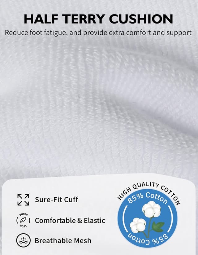 Detalle de CLOSEMATE 6 Paar Quarter Sneaker Socken für Herren – atmungsaktive Baumwoll-Laufsocken mit Frotteesohle