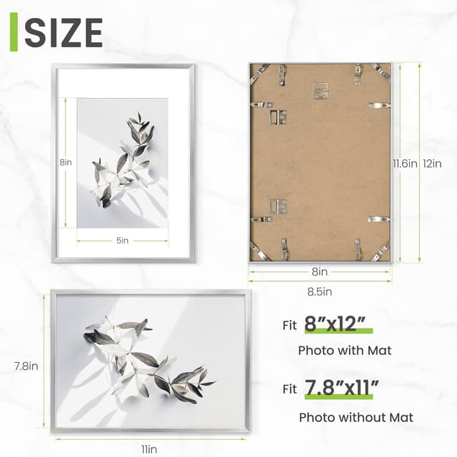 Thumbnail 2 de A4 Metal Aluminium Picture Frame (21x29.7 cm) with Mount for A5 Prints, Tempered Glass – Silver