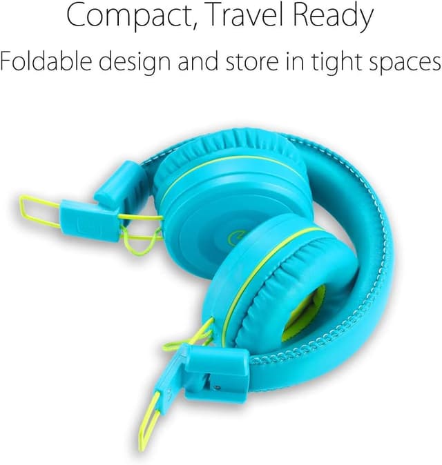Detalle 2 de noot products Kids Headphones K22 Foldable Wired Stereo (3.5mm) — Teal/Lime, 5ft Tangle-Free Cord