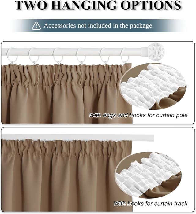 Detalle 2 de PONY DANCE Blackout Thermal Pencil Pleat Curtains (Cappuccino) – Heavy Duty Triple Weave, 1 Pair (52" x 63")