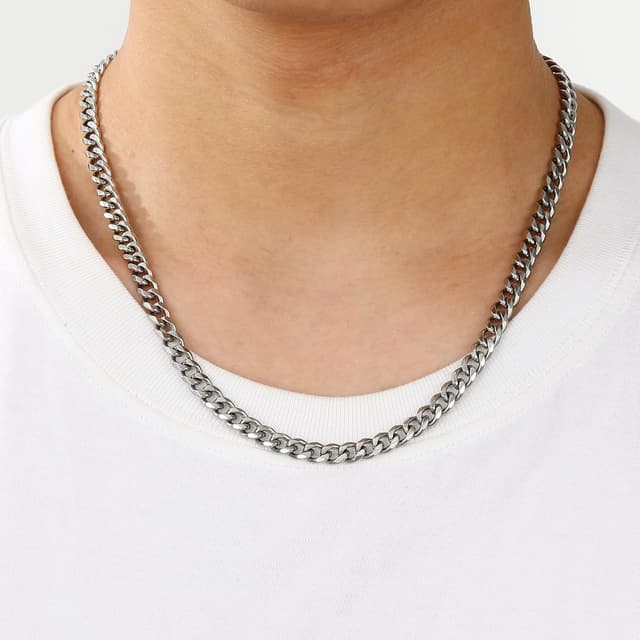 Detalle de Aretas Herren Halskette aus Edelstahl (Panzerkette 6 mm) – Cuban Link Chain, Silber, Geschenk für Sohn/Papa