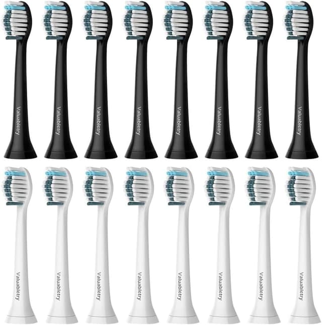 Detalle de 16 Whitening Clean Ersatzbürsten für Philips Sonicare (8x Weiß & 8x Schwarz) – kompatibel mit Snap-On Griffen