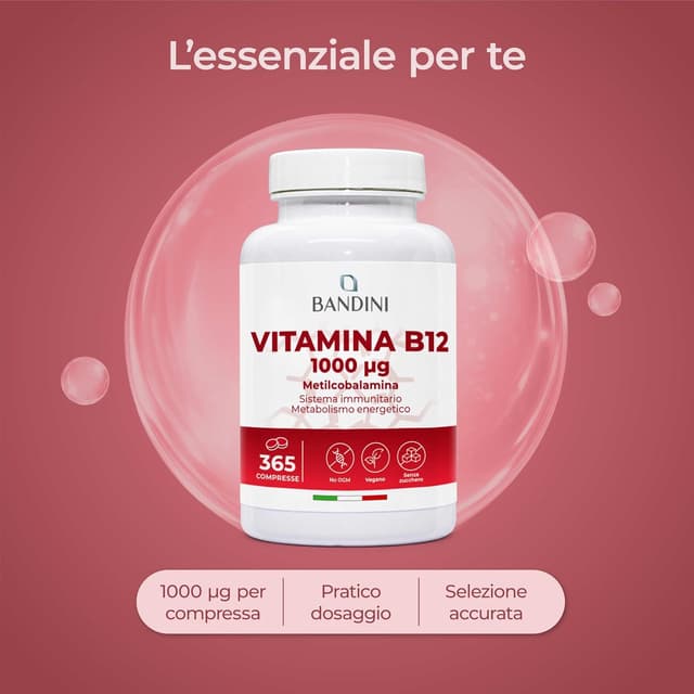 Detalle de Bandini Vitamina B12 365 compresse (+ 1 anno) da 1000 µg in metilcobalamina, 100% vegan