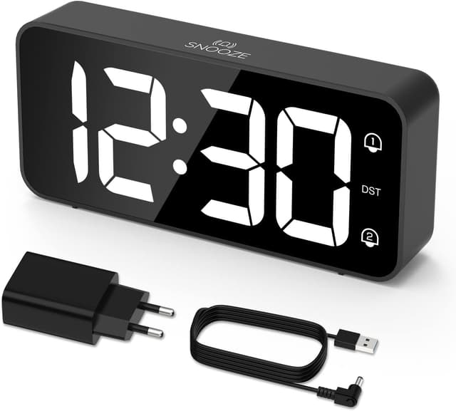 Detalle de LATEC Réveil Numérique LED 5,8" avec luminosité et volume réglables, 2 alarmes et snooze (noir)