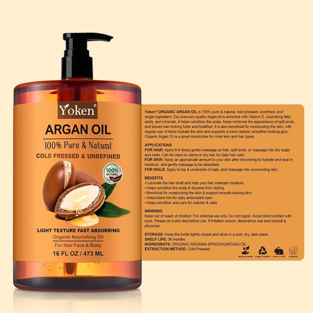 Thumbnail 6 de Yoken Pure Argan Oil (16 fl oz) — 100% natural cold-pressed Moroccan argan oil for hair, face, scalp, nails & body