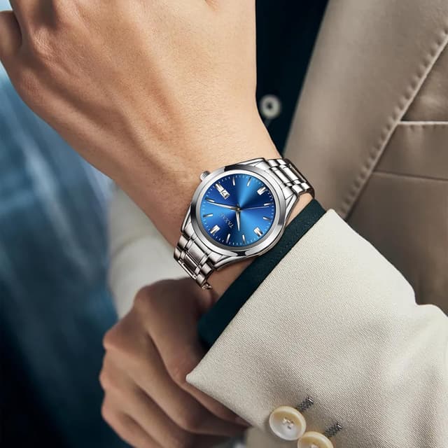 Detalle 2 de Taxau Edelstahl-Herrenuhr mit Quarzwerk, wasserdichtem Design und Multifunktion