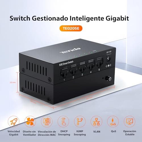 Detalle 2 de Tenda TEG205E Switch gestionado Gigabit 5 puertos