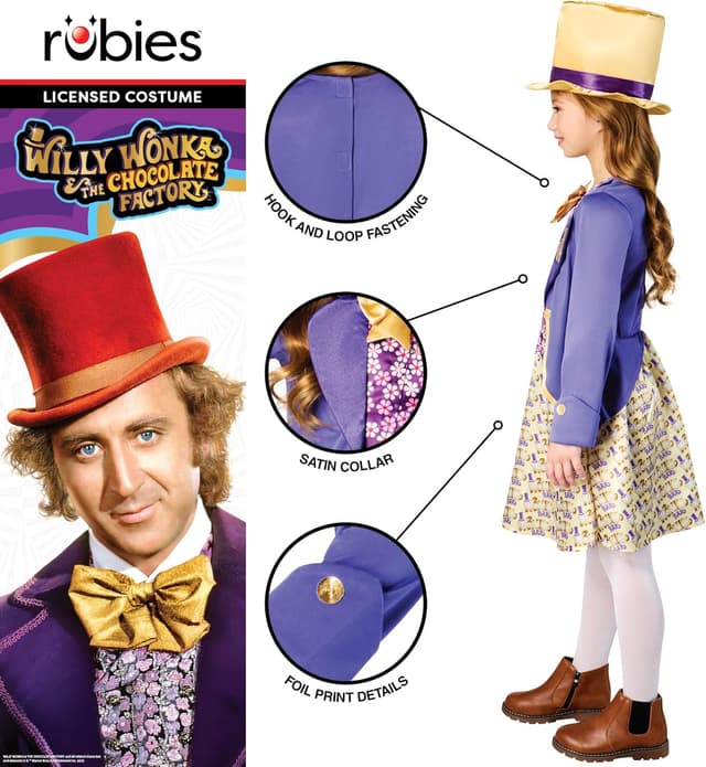 Detalle 2 de Rubies Willy Wonka Girls Costume for Kids