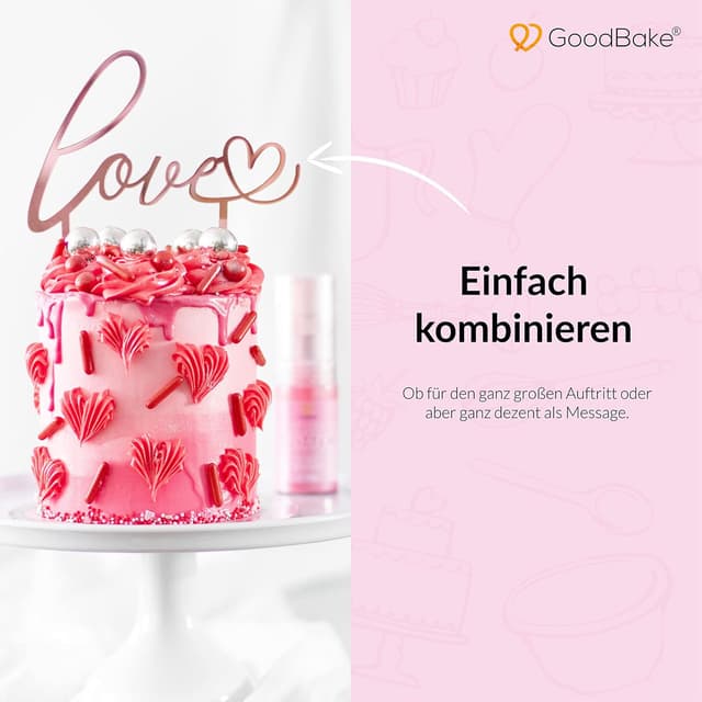 Detalle de GoodBake Cake Topper „Love“ in Rosa/Rosé-Gold – Tortenaufleger für Hochzeit, Valentinstag & Geburtstagskuchen