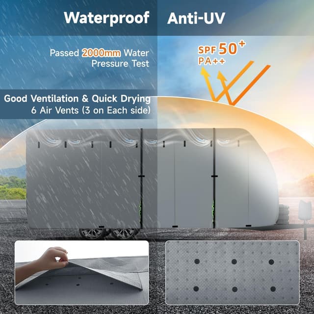 Detalle 2 de VINPATIO RV Cover 7-Layer Heavy Duty Cover for 38'-40' Travel Trailer (with Tongue Jack Cover)