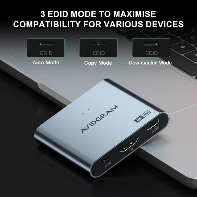 Detalle de HDMI-Splitter 1×2 (1 In / 2 Out) 4K 60 Hz 4:4:4, AVIDGRAM 2.0 mit Downscaler und Auto-/Copy-/Auto-Mode Unterstützung