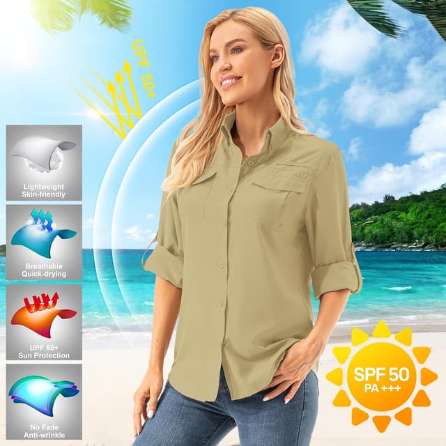 Detalle de Womens UPF 50+ UV Sun Protection Safari Long Sleeve Shirt for Fishing, Hiking, Gardening