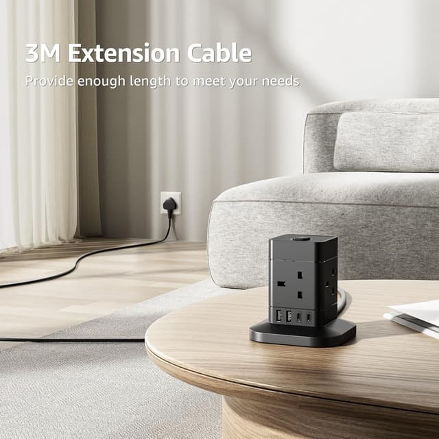 Thumbnail 6 de 3M Cube Extension Lead with USB C – 4-way plug extension with 4 USB ports (2 USB A & 2 USB C)