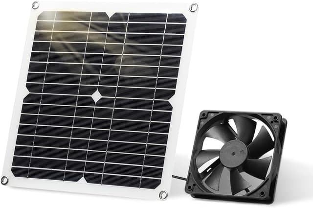 Detalle de SUNYIMA Solar Panel Fan Kit (12W) weatherproof solar exhaust fan for small coops, sheds & greenhouses