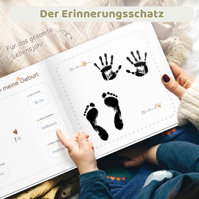 Detalle de Mein erstes Jahr Babyalbum zum Selbstgestalten – Baby-Fotoalbum mit 84 Seiten und Stickern (Hirschmuster)