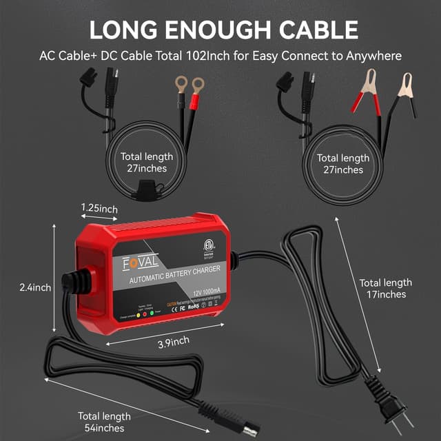 Thumbnail 2 de Foval Automatic Trickle 12V 1000mA Battery Charger