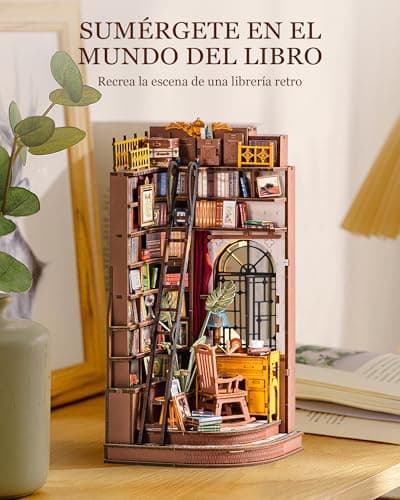 Detalle 2 de Rolife Book Nook Kit Silent Corner Study: casa miniatura 3D de madera con luces LED