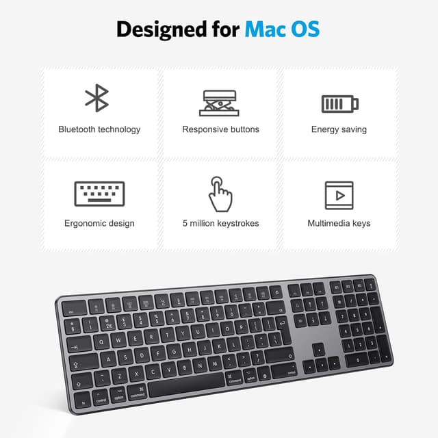 Detalle 2 de OMOTON Wireless Bluetooth Keyboard for Mac 3‑device support