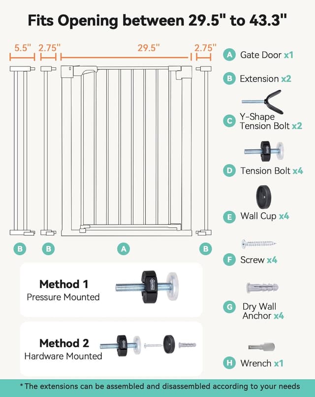 Thumbnail 6 de COMOMY Türschutzgitter Extra Hoch (91,5 cm), 75–110 cm Breite – Treppenschutzgitter ohne Bohren, schwarz