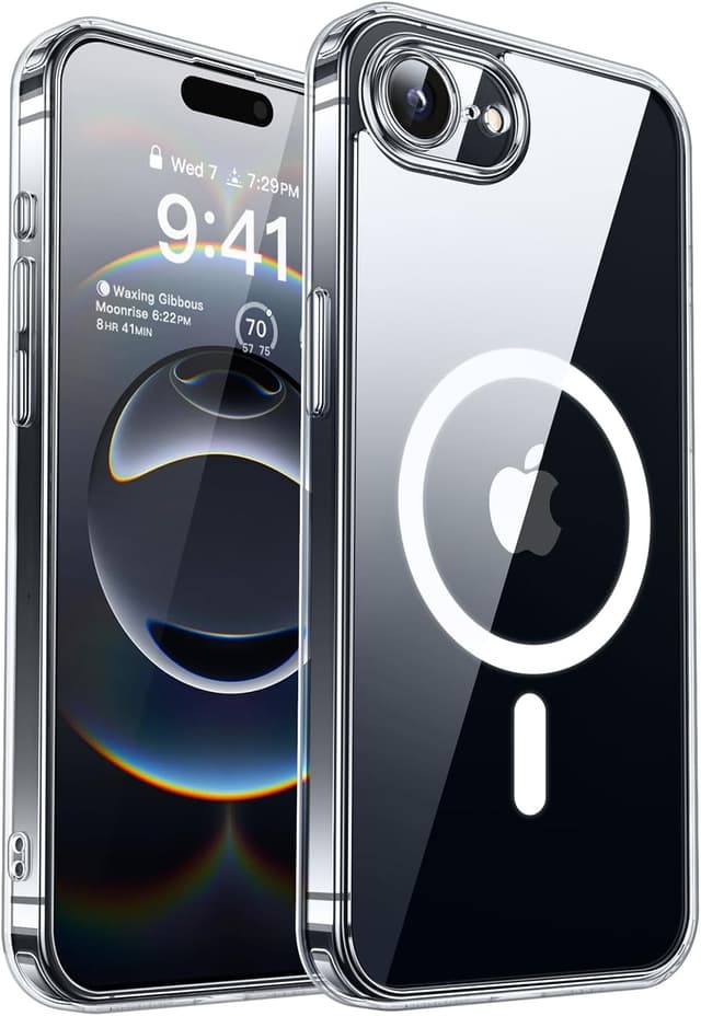 Detalle de CANSHN Hülle für iPhone 17e / 16e mit Kameraschutz, MagSafe & Stoßdämpfung (transparent)