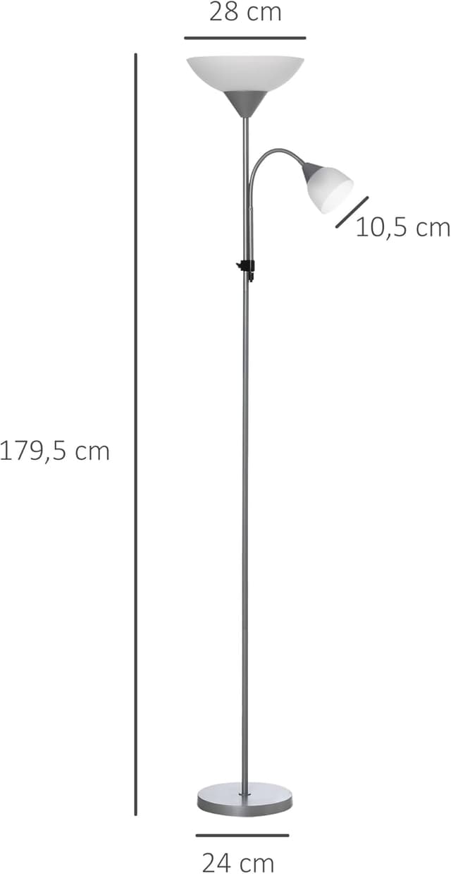 Thumbnail 6 de HOMCOM Lampadaire sur pied argent et blanc avec 2 têtes E27/E14